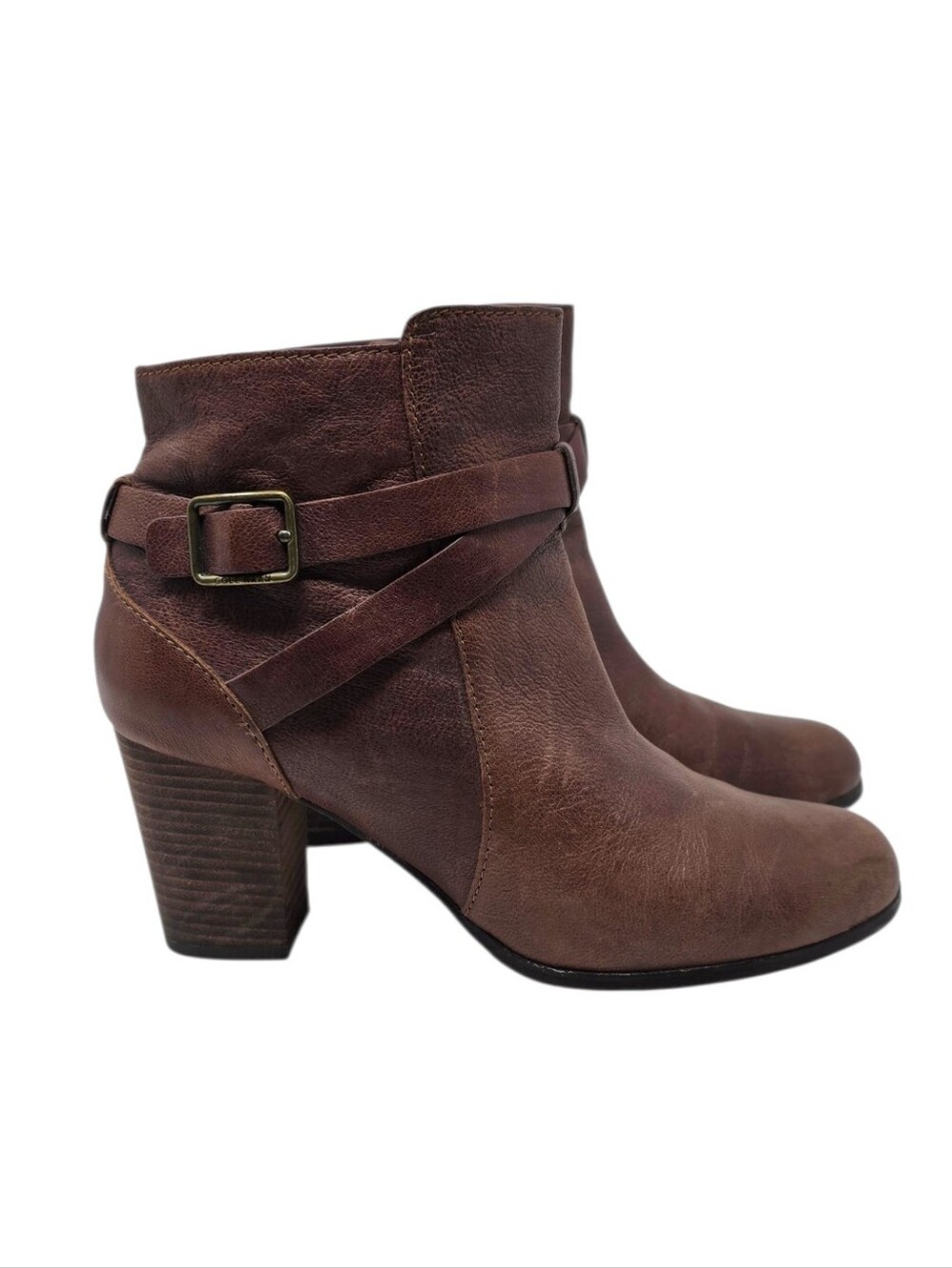 Cole Haan Grand OS Cassidy Leather Stacked Heel Ankle Wrap Booties Brown Size 9